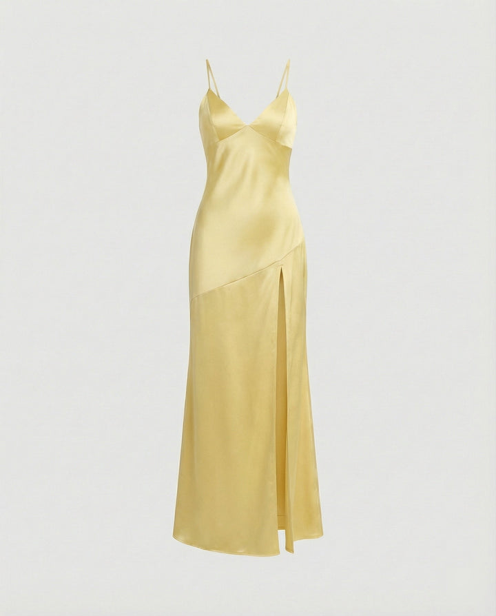 Damen Abendkleid Satin mit Schlitz