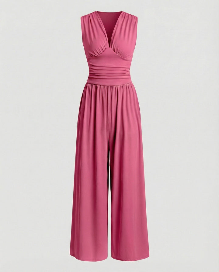 Damen Jumpsuit mit schickem V-Ausschnitt und weitem Bein Drune