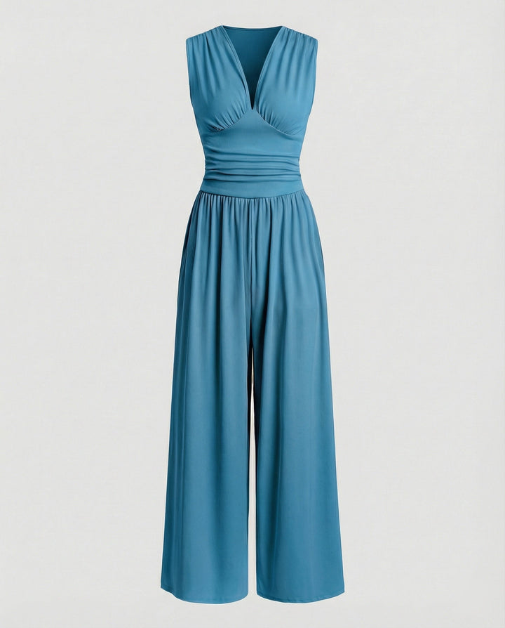 Damen Jumpsuit mit schickem V-Ausschnitt und weitem Bein Drune