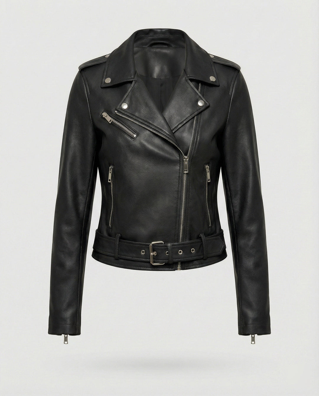 Damen Lederjacke Schwarz Echtleder Look