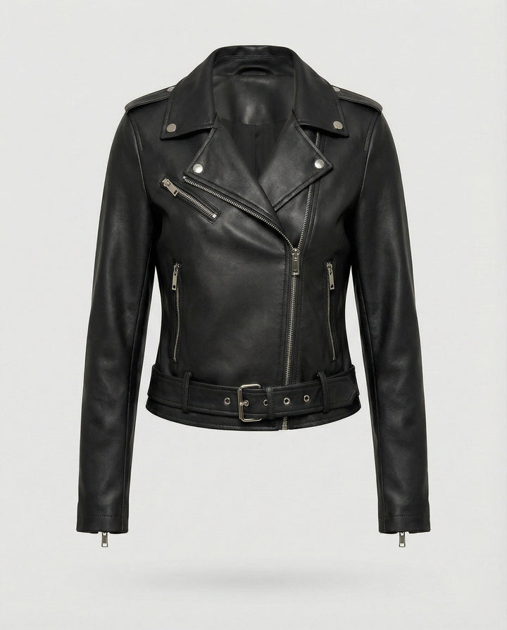 Damen Lederjacke Schwarz Echtleder Look
