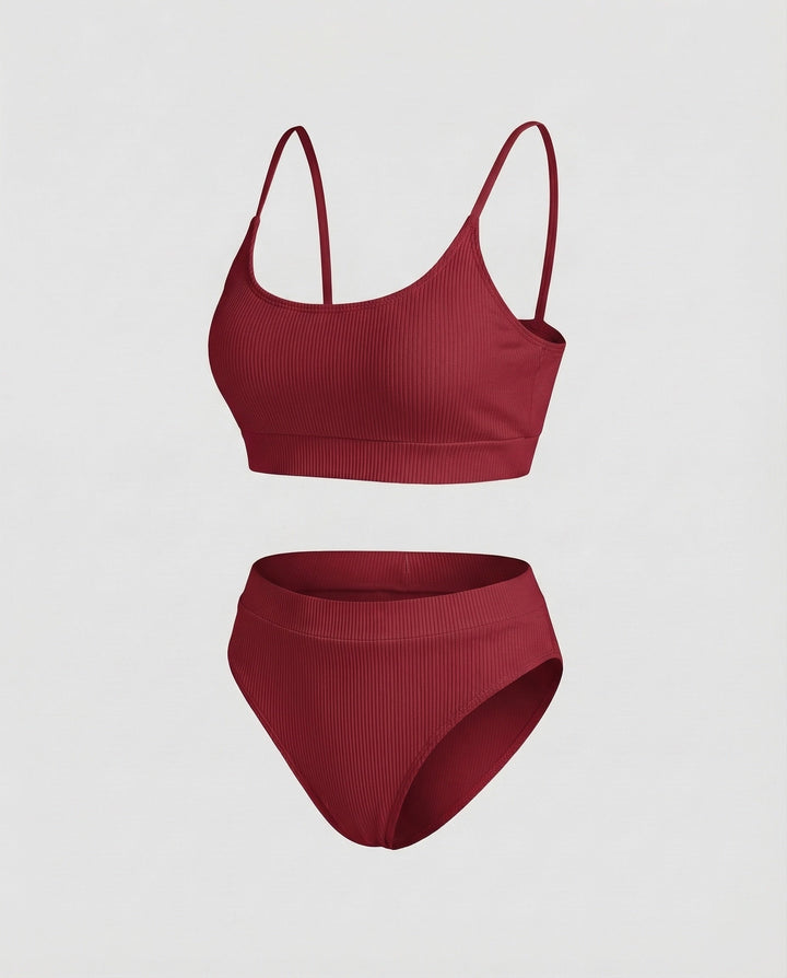 Damen Ripp-Bikini-Set Spaghettiträger-Bustier
