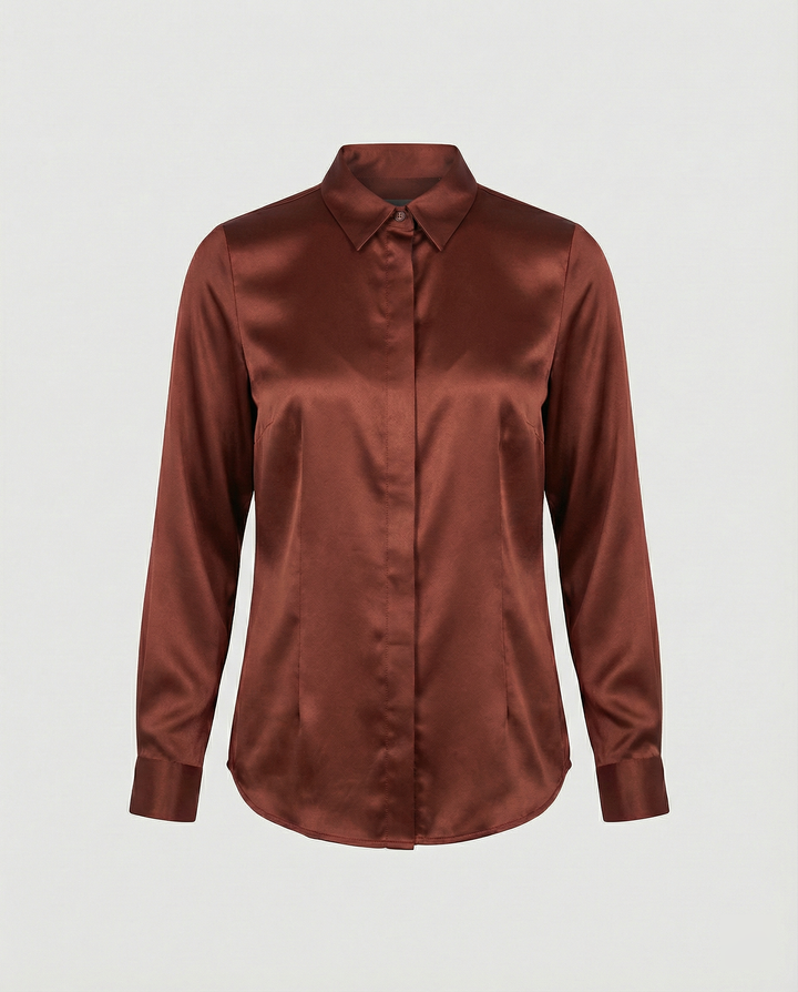 Damen Satin-Bluse mit klassischem Kragen Drune
