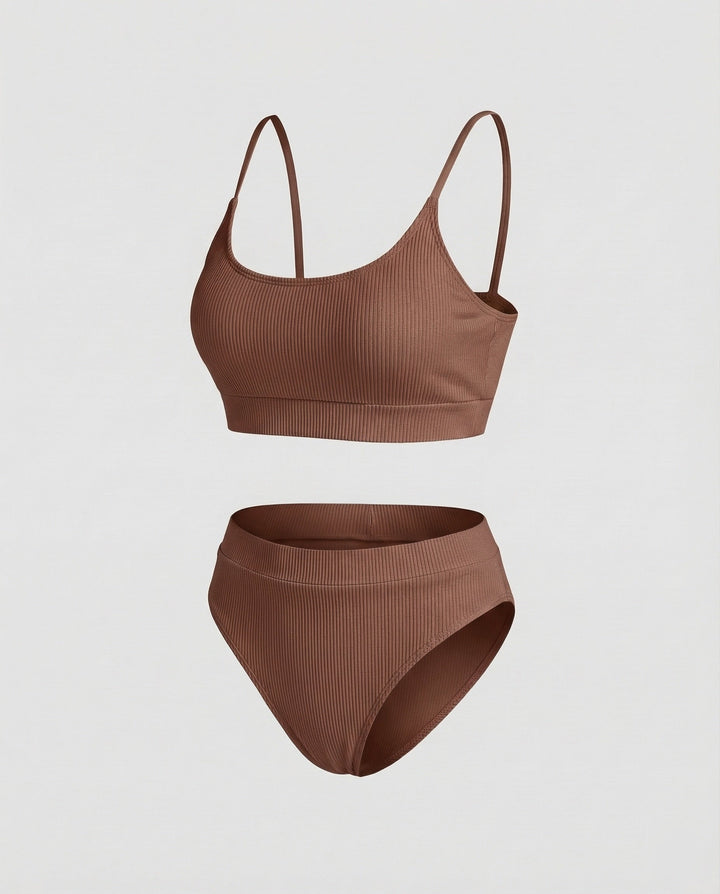 Damen Ripp-Bikini-Set Spaghettiträger-Bustier