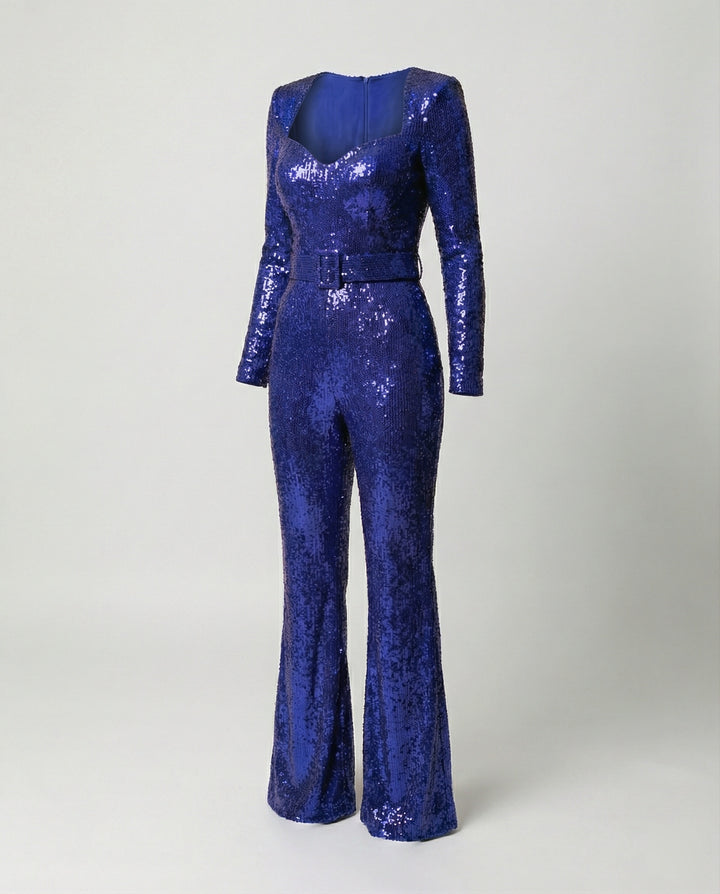 Drune - Eleganter Pailletten Jumpsuit mit Langarm Figurbetonte Passform