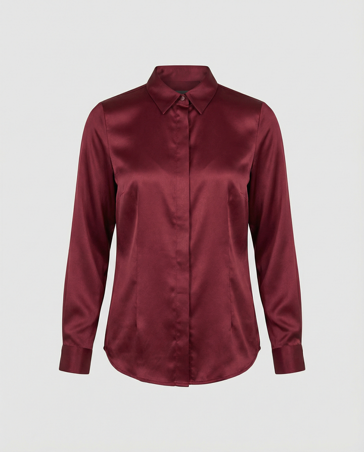 Damen Satin-Bluse mit klassischem Kragen Drune