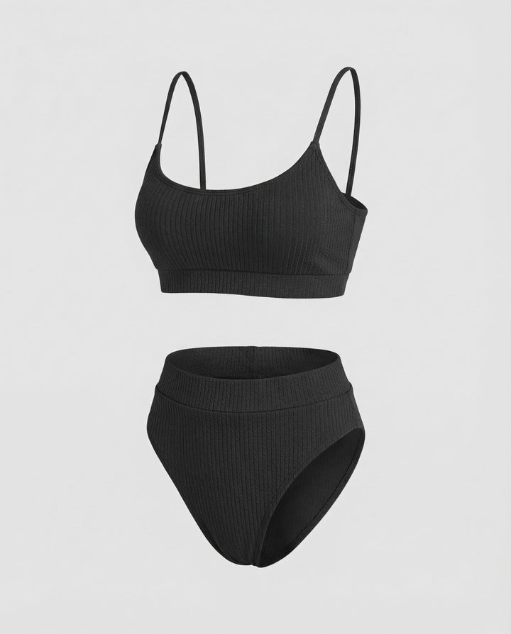 Damen Ripp-Bikini-Set Spaghettiträger-Bustier