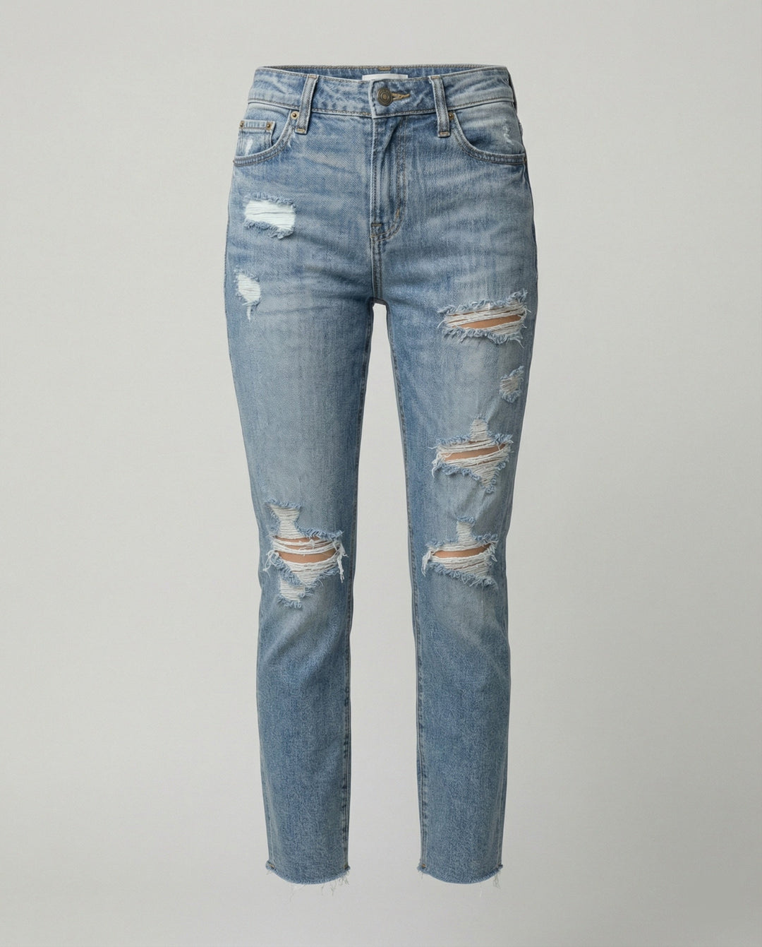 Damen Slim Fit Jeans mit Destroyed Details im Used-Look | Drune