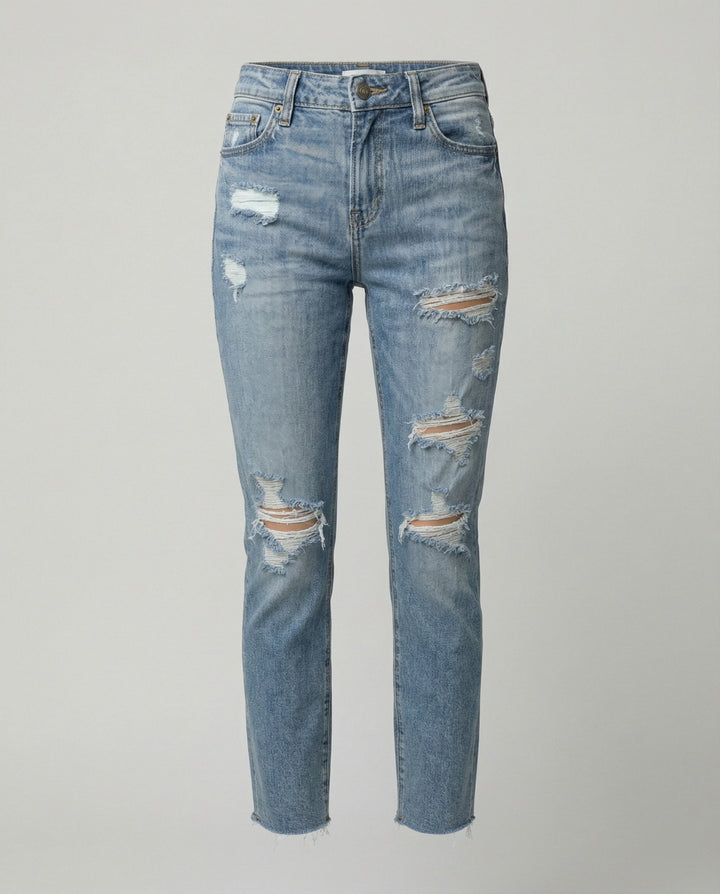 Damen Slim Fit Jeans mit Destroyed Details im Used-Look | Drune