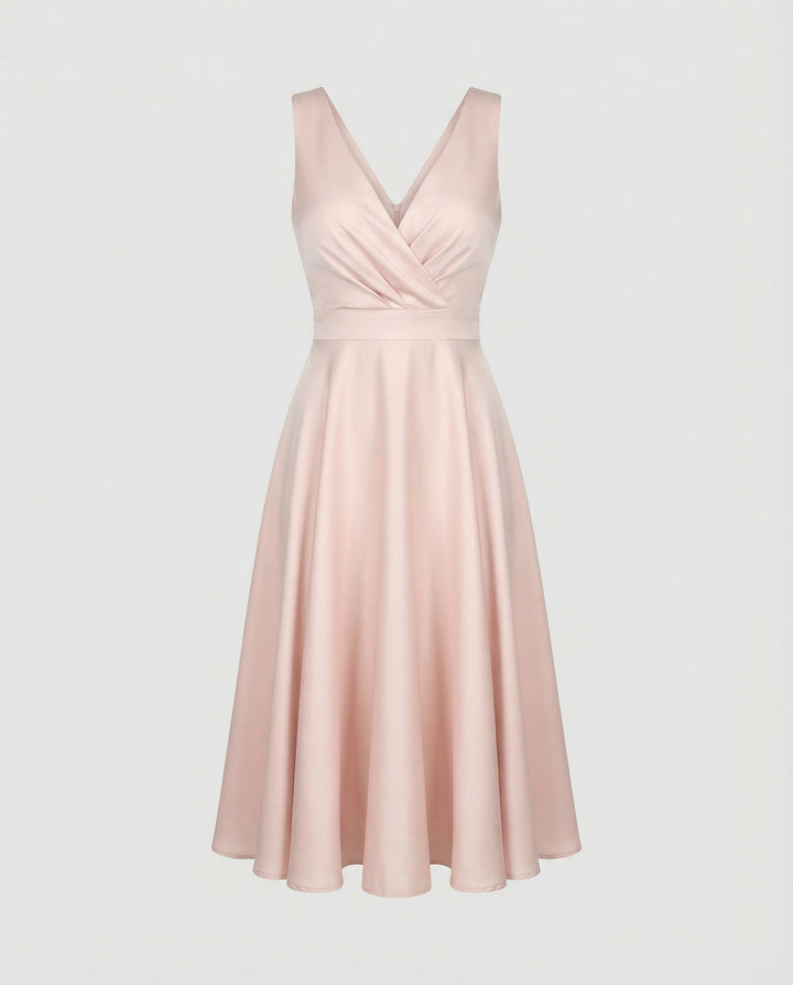 Midi-Kleid in A-Linie, Reißverschluss, Riemen, V-Ausschnitt, ärmellos, elegant, für Damen, Cocktailparty