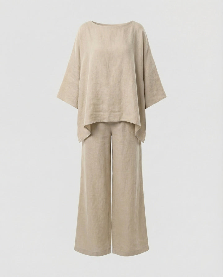 Leinen Zweiteiler Set Damen mit Palazzo-Hose