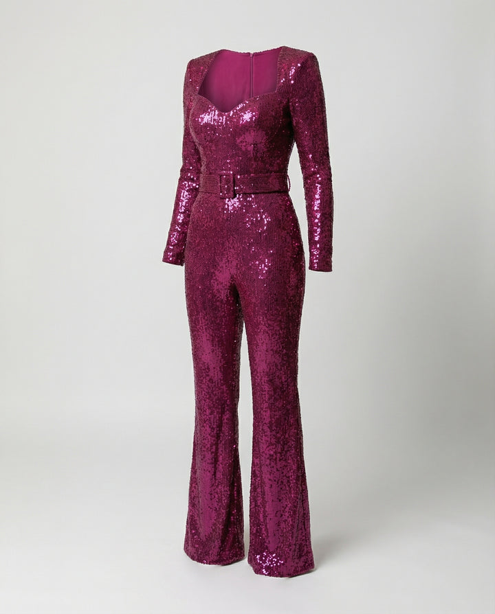 Drune - Eleganter Pailletten Jumpsuit mit Langarm Figurbetonte Passform