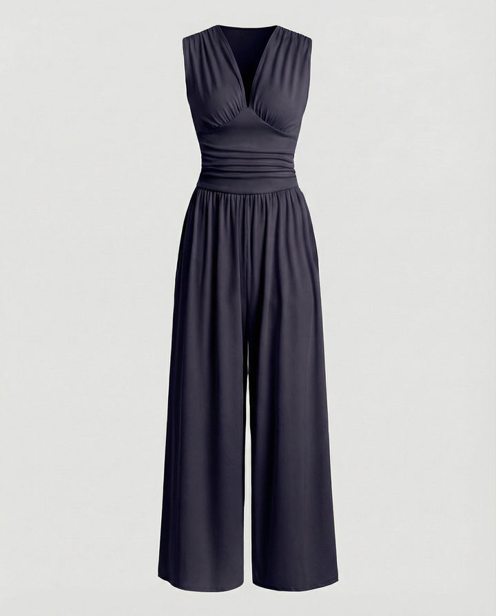 Damen Jumpsuit mit schickem V-Ausschnitt und weitem Bein Drune