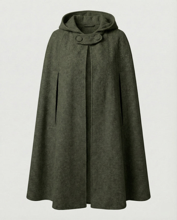 Damen modern geschnittener Umhang mit Kapuze Drune