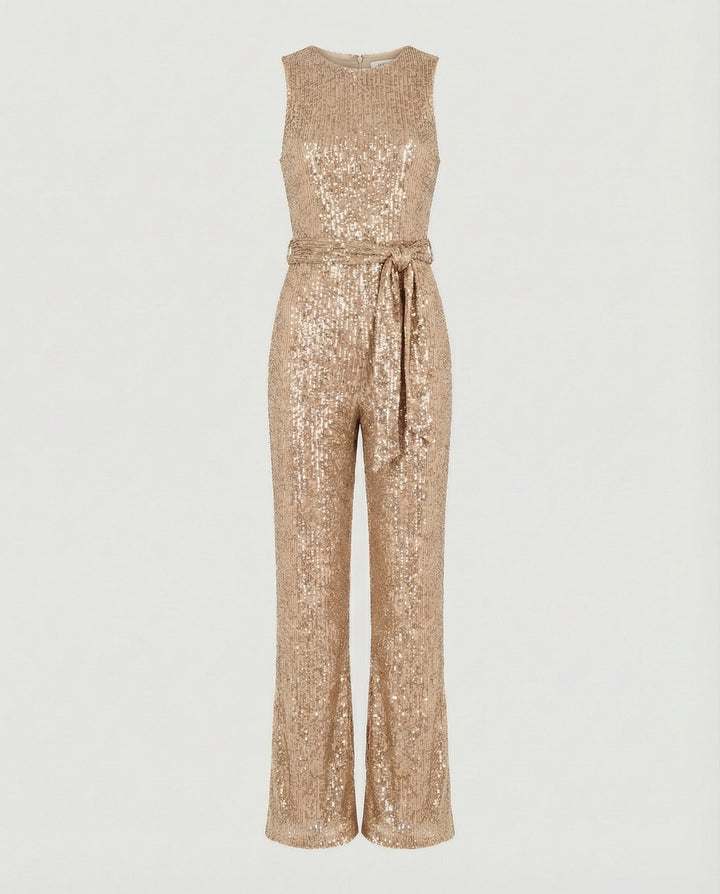Drune - Damen Einfarbiger Jumpsuit mit Pailletten, Elegant & Figurbetont