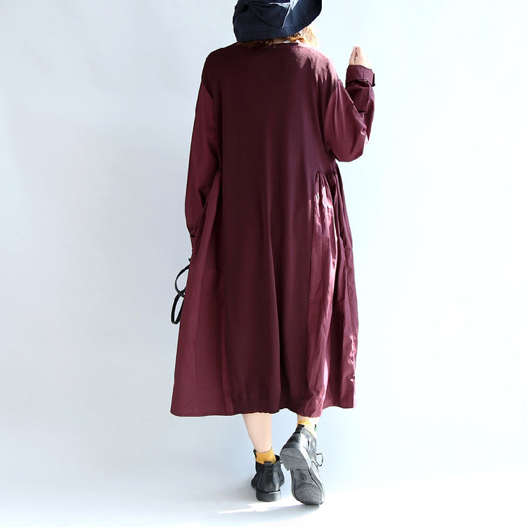 Drune | rotes Patchwork Baumwoll-Seidenpullover Überbekleidung Oversize lässige Strick lange Mäntel