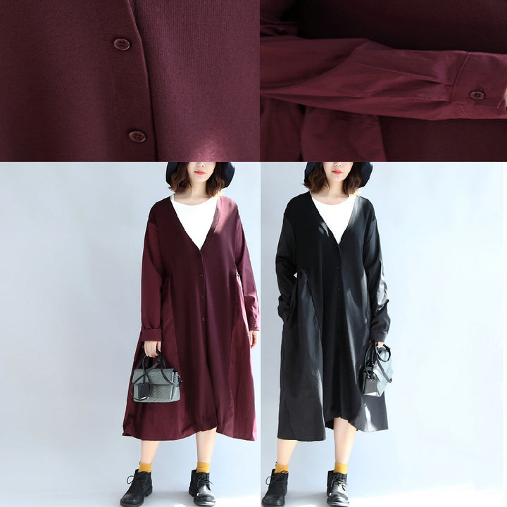 Drune | rotes Patchwork Baumwoll-Seidenpullover Überbekleidung Oversize lässige Strick lange Mäntel