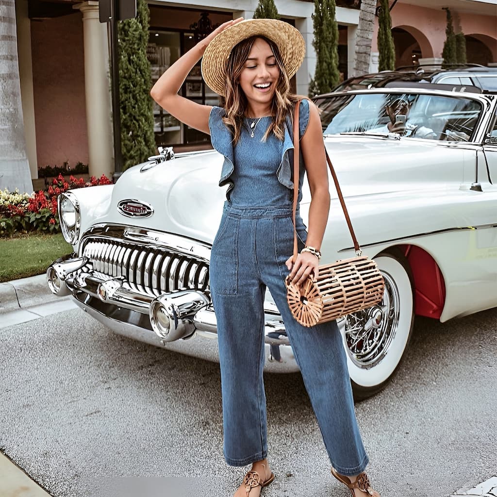 Drune | Denim Jumpsuit mit Rüschen