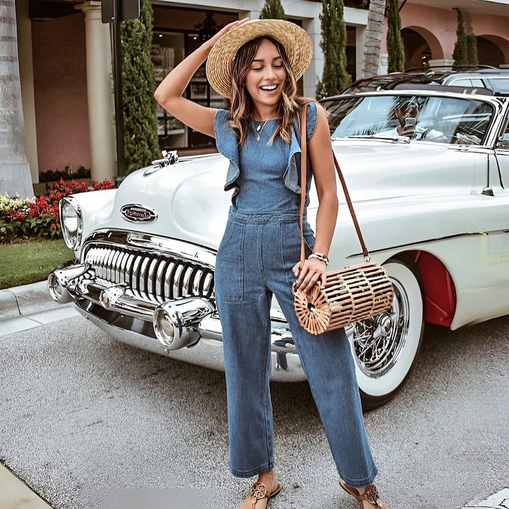 Drune | Denim Jumpsuit mit Rüschen