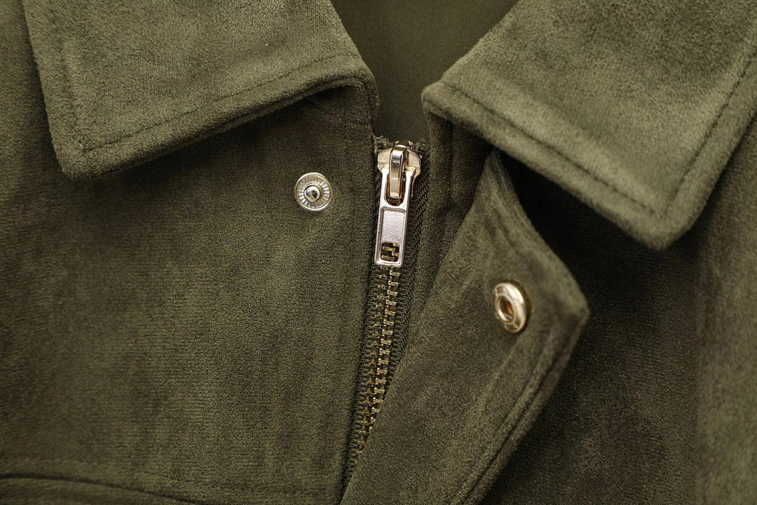 Drune | Überdimensional Jacke - Weiche Wildlederoptik - Voll gefüttert - Khaki