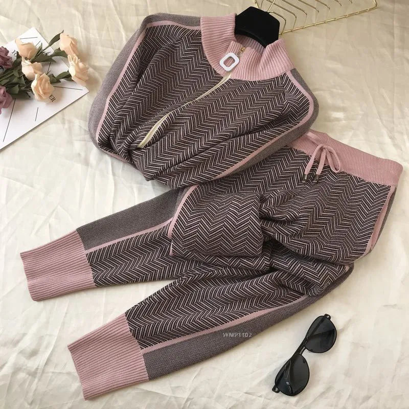 Drune | Strickpullover und Hosen Satzs mit Reißverschluss