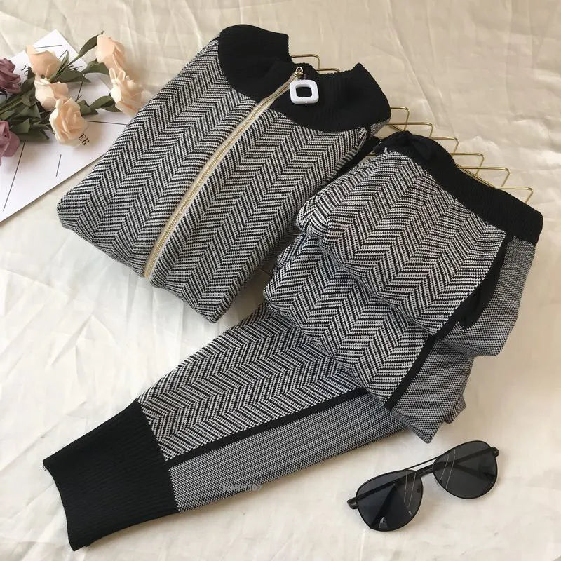 Drune | Strickpullover und Hosen Satzs mit Reißverschluss