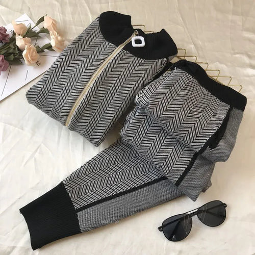Drune | Strickpullover und Hosen Satzs mit Reißverschluss
