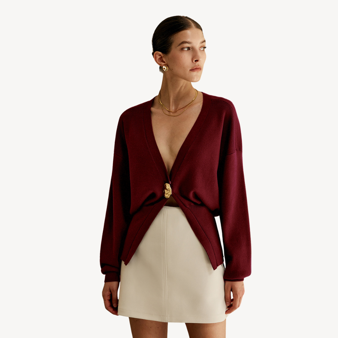 Drune | Damen Strick V-Ausschnitt Cardigan Pullover