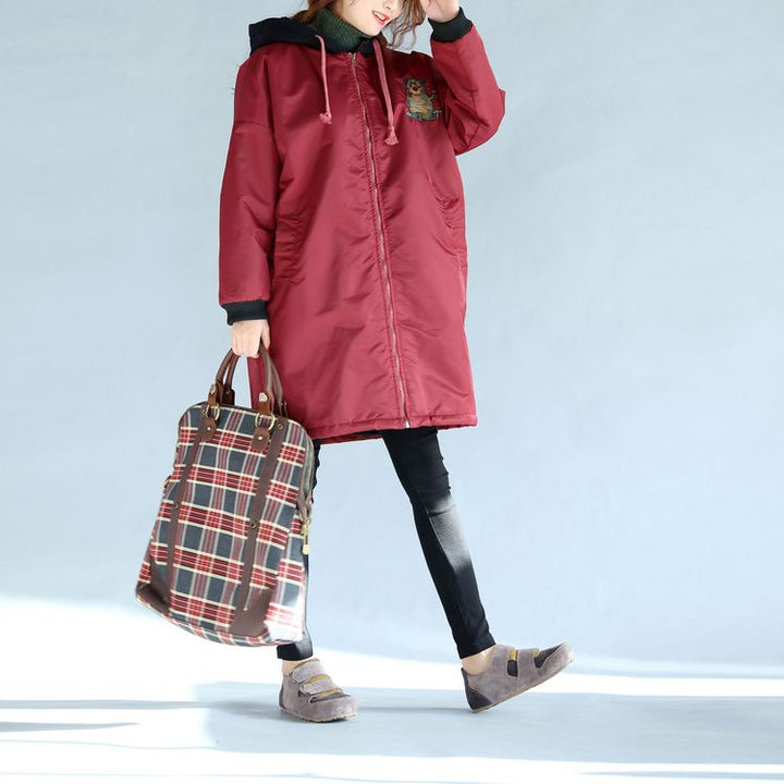 Drune | dicke warme Reißverschluss-Trenchcoats Oversize-Prints langärmlige kapuzen Winteroutfits