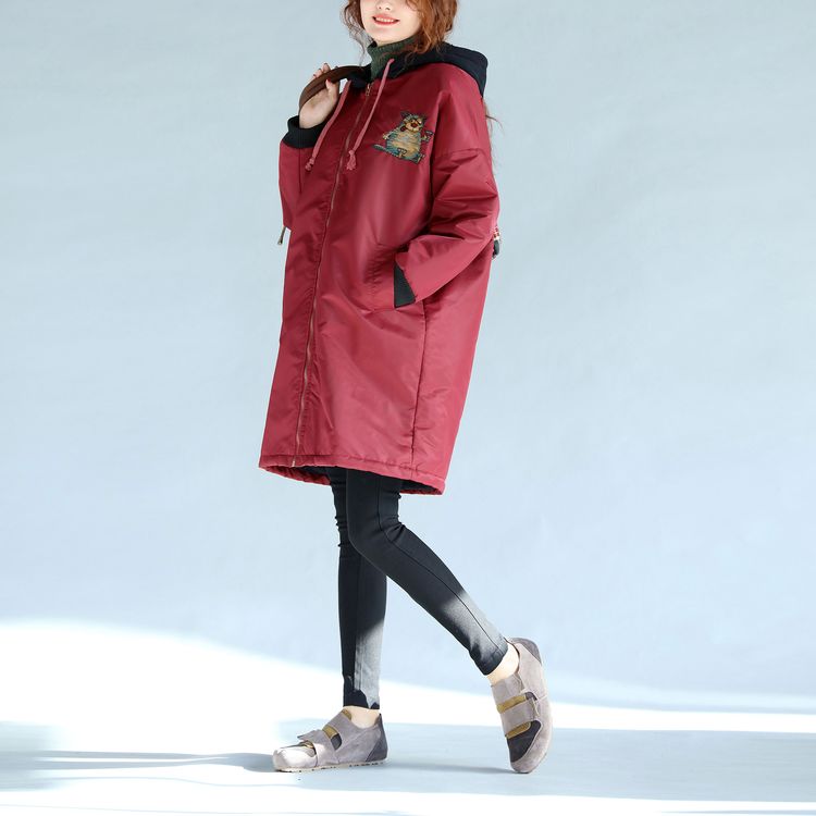 Drune | dicke warme Reißverschluss-Trenchcoats Oversize-Prints langärmlige kapuzen Winteroutfits