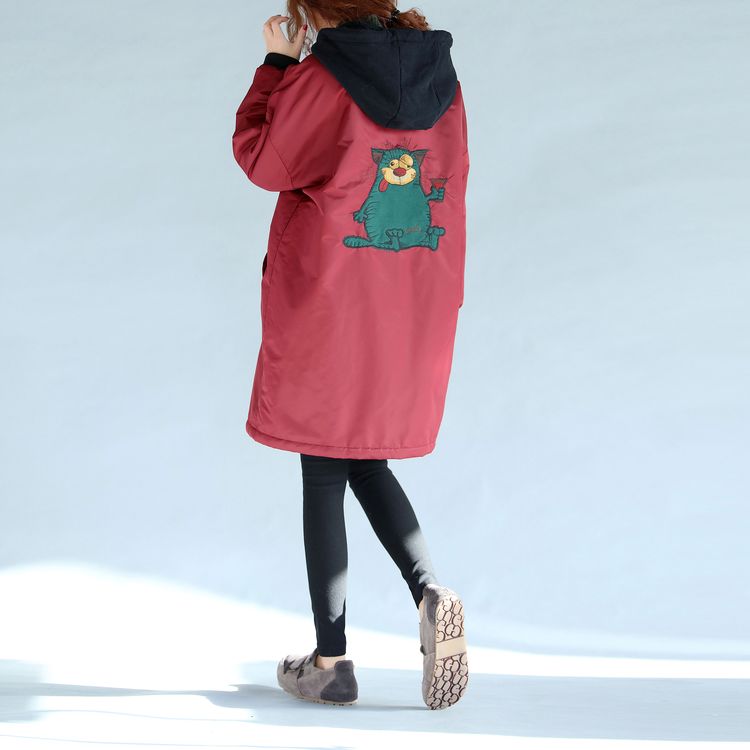 Drune | dicke warme Reißverschluss-Trenchcoats Oversize-Prints langärmlige kapuzen Winteroutfits
