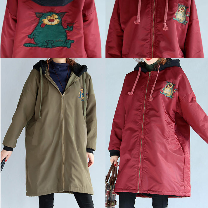 Drune | dicke warme Reißverschluss-Trenchcoats Oversize-Prints langärmlige kapuzen Winteroutfits