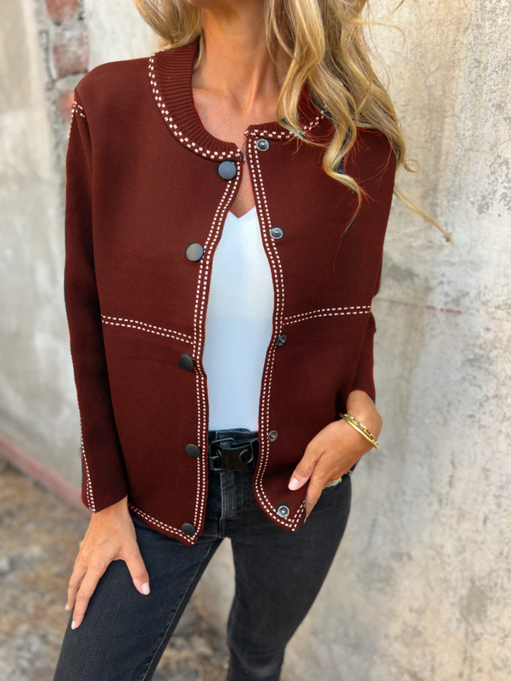 Drune | Kurze Jacke mit Kontrastnähten Rundhals Strukturiert und Elegant