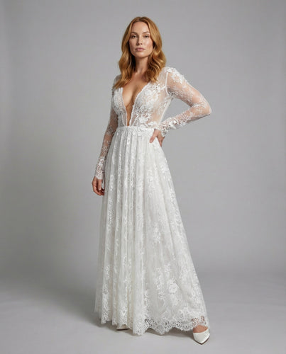 Damen Boho-Spitzenrobe V-Ausschnitt Blumenapplikation