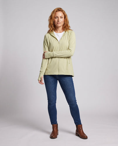 Damen UV-Schutzjacke mit 70 cm langen Ärmel und abnehmbarer Kapuze Drune