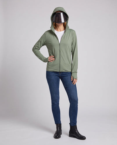 Damen Sportliche Kapuzenjacke mit integriertem UV-Schutz und Gesichtsschutz Drune