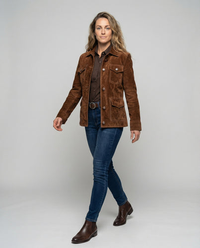 Drune | Rustikale Braune Jacke in Veloursoptik