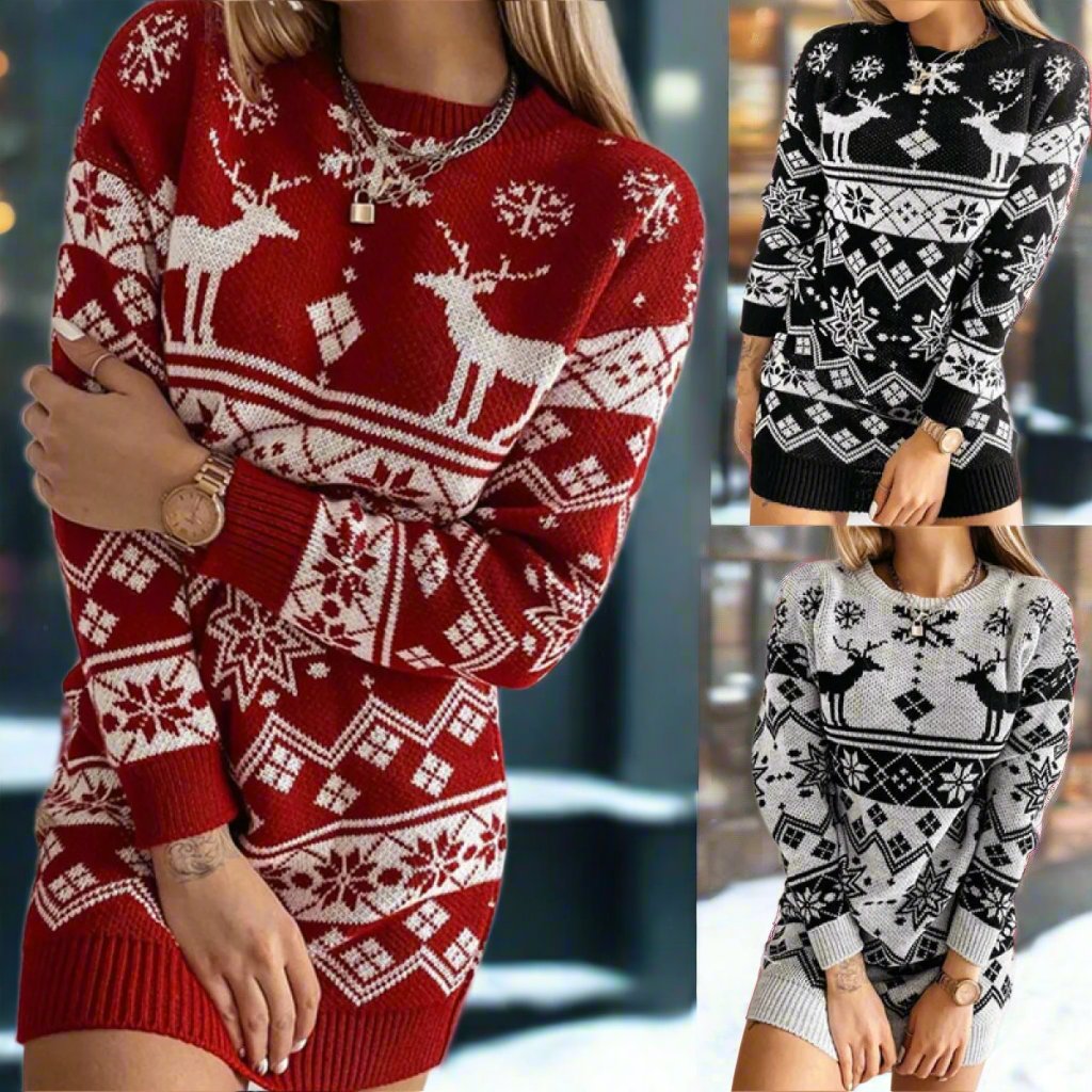 Drune | Modisches Strickkleid Mit Print