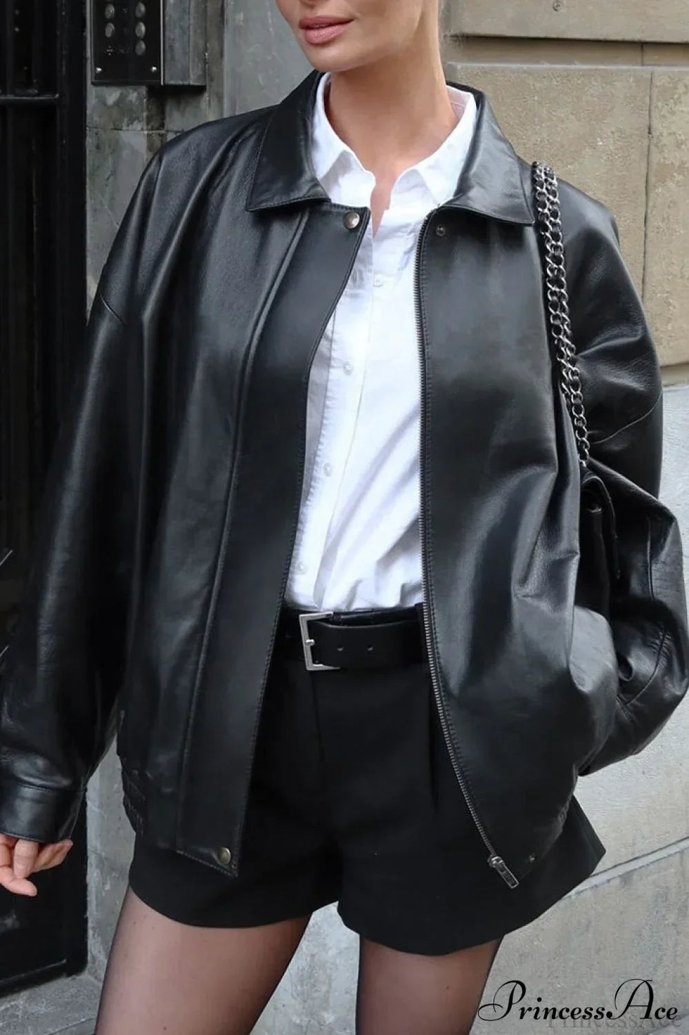 Drune | Schwarze Leder-Motorradjacke