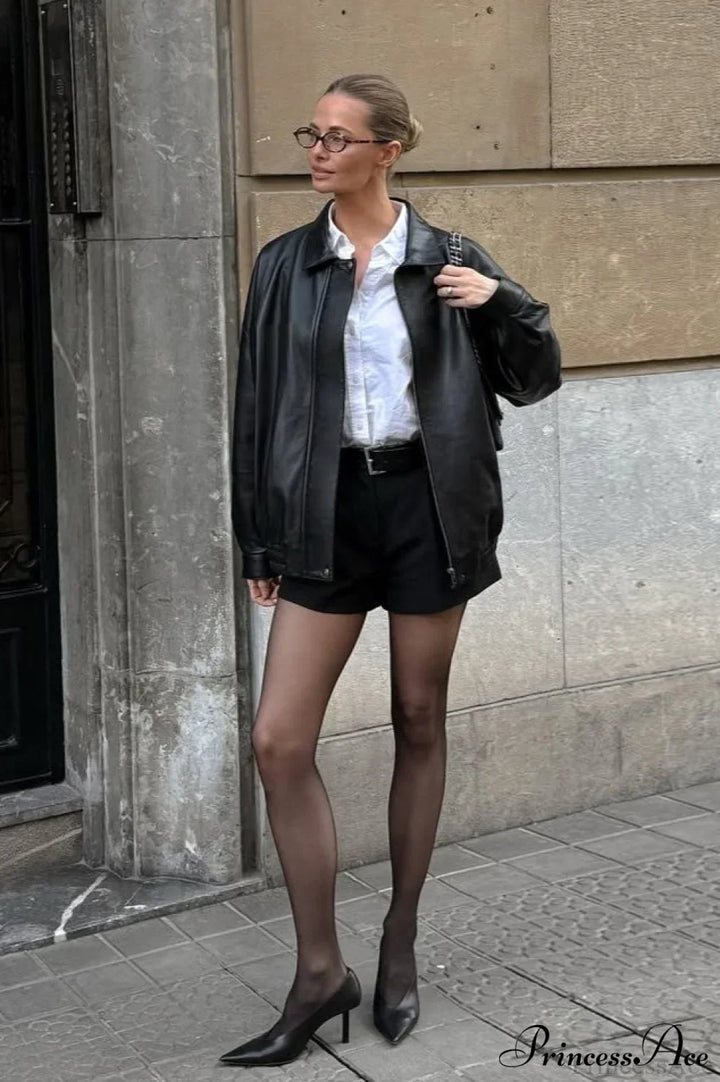 Drune | Schwarze Leder-Motorradjacke