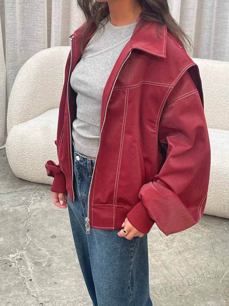 Drune | Übergröße Faux-Leder Bomber