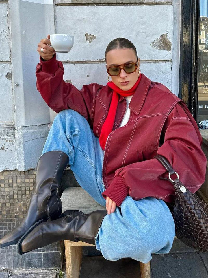 Drune | Übergröße Faux-Leder Bomber