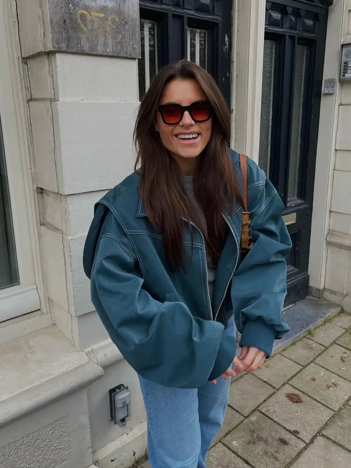 Drune | Übergröße Faux-Leder Bomber