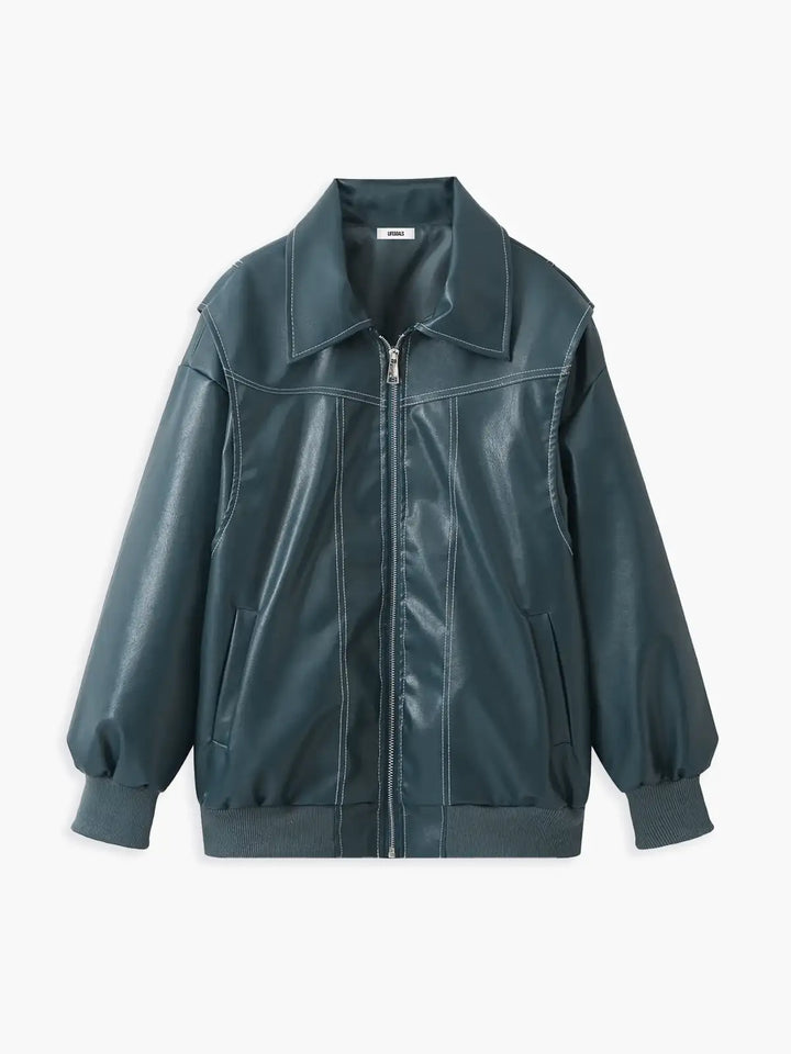 Drune | Übergröße Faux-Leder Bomber