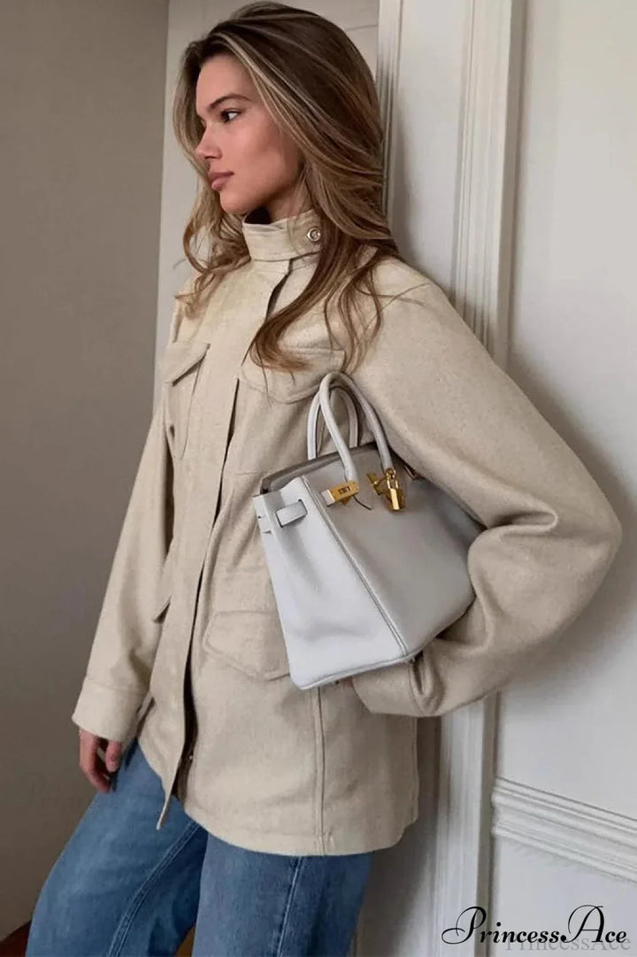 Drune | Unifarbener Kragen Elastischer Taillenumfang Langarm Trenchcoat