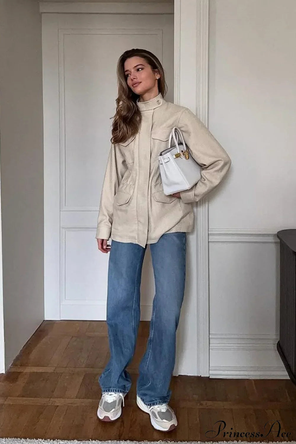 Drune | Unifarbener Kragen Elastischer Taillenumfang Langarm Trenchcoat