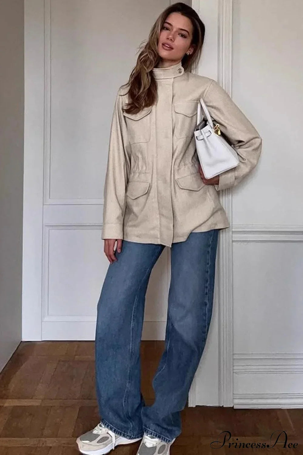 Drune | Unifarbener Kragen Elastischer Taillenumfang Langarm Trenchcoat