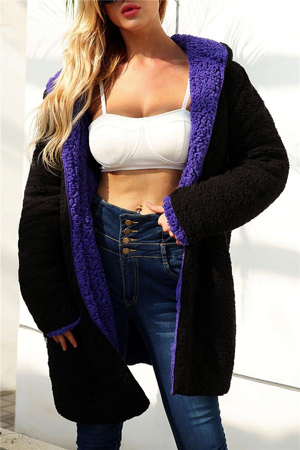 Drune | Faux Lammwoll Dicke Jacke Lila/schwarz