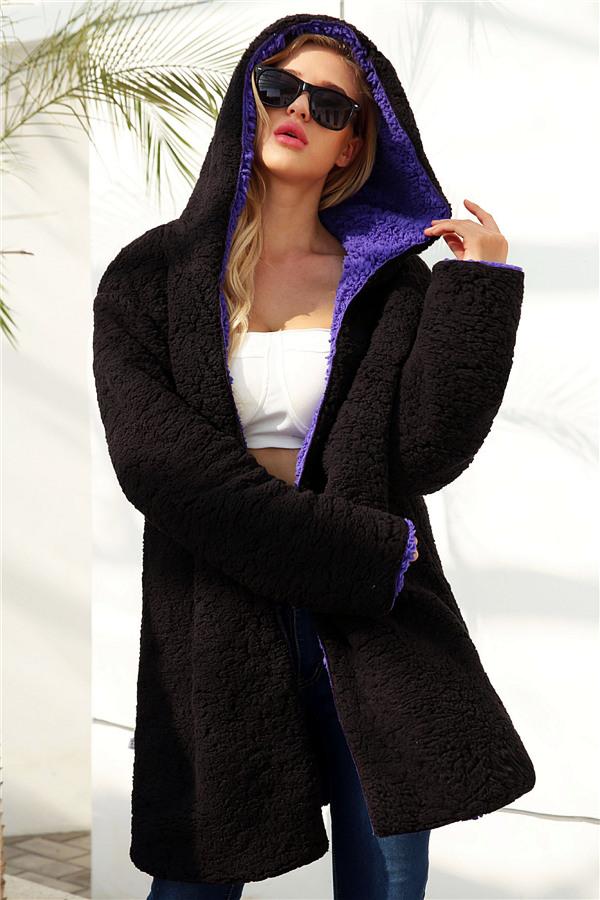 Drune | Faux Lammwoll Dicke Jacke Lila/schwarz