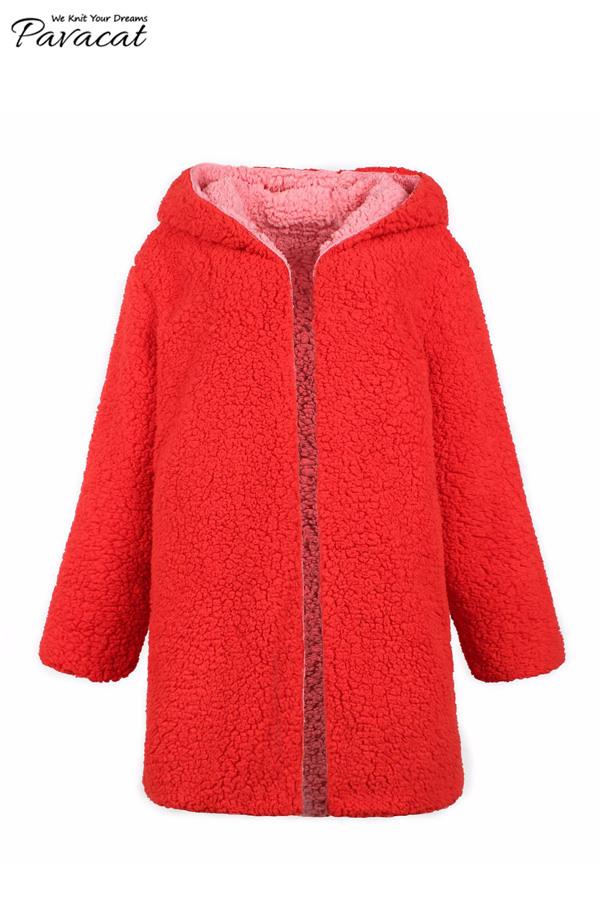Drune | Faux Lammwoll Dicke Jacke Lila/schwarz
